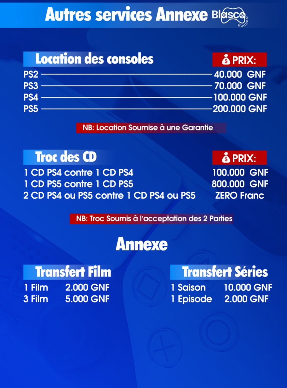 Autres services annexes proposés par Blasco Gaming